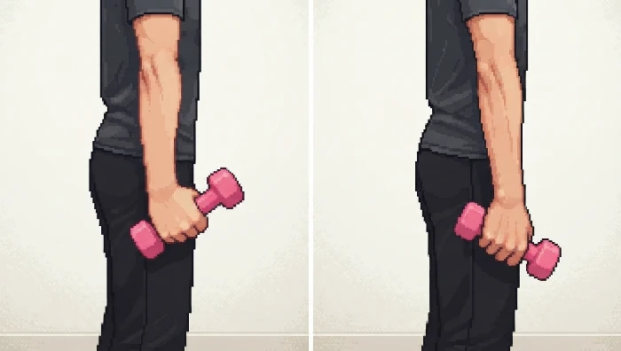 Regangan Radial & Ulnar Deviation — gerakkan pergelangan tangan ke atas dan ke bawah tanpa memusing lengan.