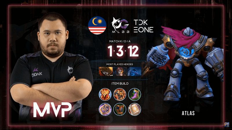 Kad MVP Mobile Legends bagi Eone dari Todak menggunakan hero Atlas dengan KDA 1/3/12